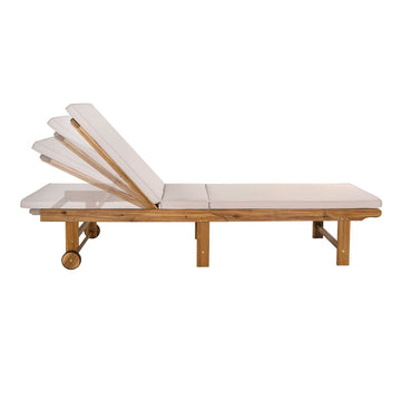 Mallorca 77.17"x23.62" Modern Classic Foldable Adjustable Wood Chaise Outdoor Lounge Chair with Cushion & Wheels